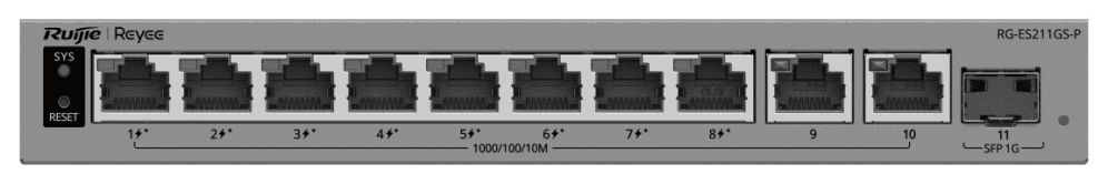 Ruijie Networks RG-ES211GS-P switch Gestionado L2 Gigabit Ethernet (10/100/1000) Energía sobre Ethernet (PoE) Gris
