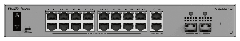 Ruijie Networks RG-ES220GS-P-V2 switch Gestionado L2 Gigabit Ethernet (10/100/1000) Energía sobre Ethernet (PoE) Gris