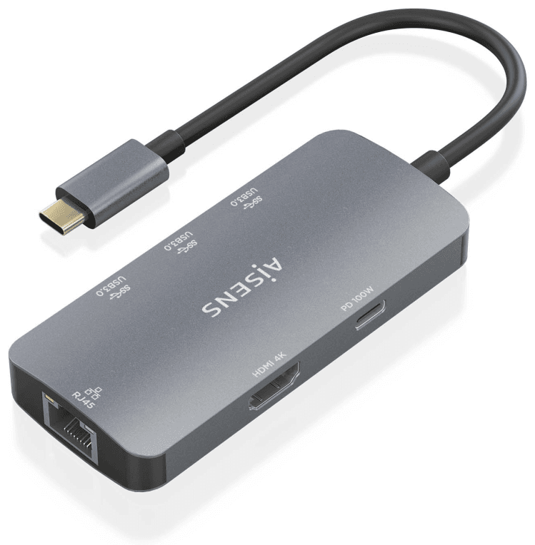 AISENS USB-C Dock 6 En 1, USB-C a 1xHDMI, 1xRJ45, 3xUSB-A, 1xUSB-C PD, Gris, 15cm