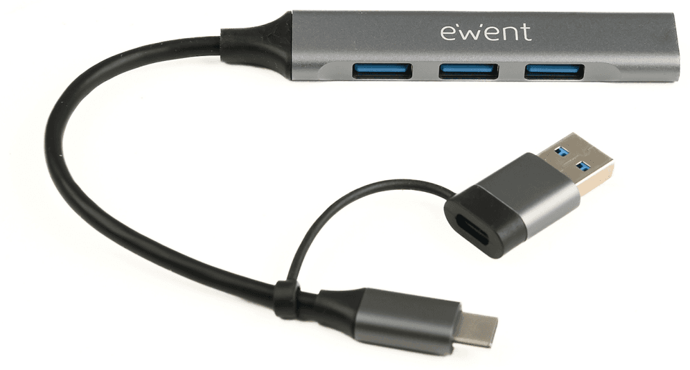 Ewent EW1154 hub de interfaz USB 3.2 Gen 1 (3.1 Gen 1) Type-A + Type-C Gris