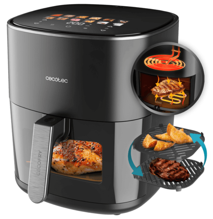 Cecotec Cecofry&Grill Duoheat 6500 Sencillo 6,5 L Independiente 2200 W Freidora de aire caliente Negro