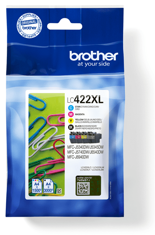 Brother LC422XLVAL cartucho de tinta 4 pieza(s) Original Negro, Cian, Magenta, Amarillo