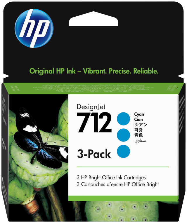 HP Paquete de 3 cartuchos de Tinta DesignJet 712 cian de 29 ml