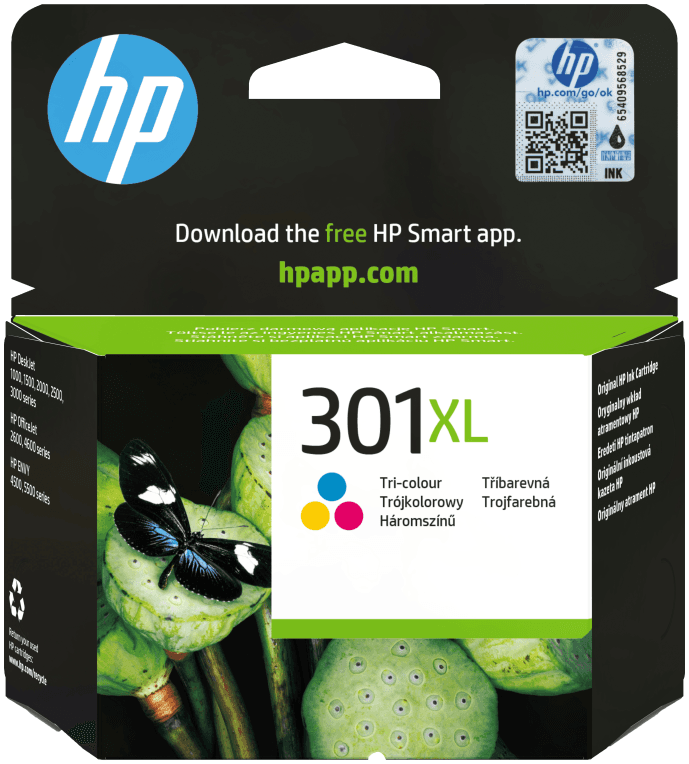 HP Cartucho de tinta original 301XL de alta capacidad Tri-color
