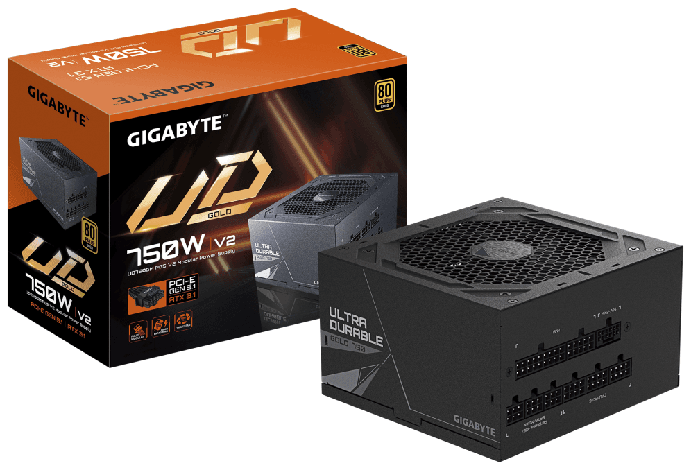 GIGABYTE UD750GM PG5 V2 Fuente de Alimentación – PCIe Gen 5.1, 80 PLUS Gold, Diseño completamente modular, Ventilador de 120 mm, Compatible con ATX 3.1, Enchufe EU