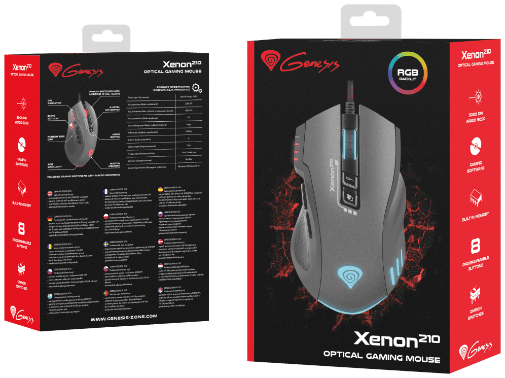 GENESIS Xenon 210 ratón Juego mano derecha USB tipo A Óptico 3200 DPI