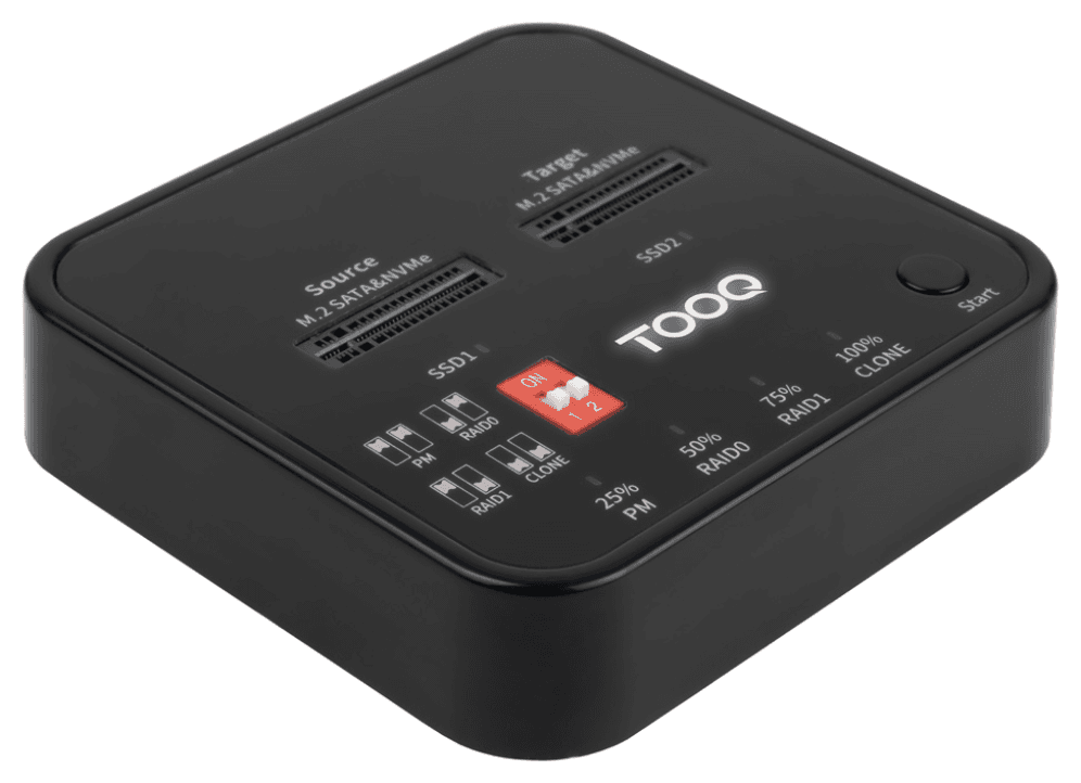 TooQ Docking Station USB-C 3.2 Gen 2 Dual Bay para SSD M.2 NGFF/NVMe Clonador, Negro