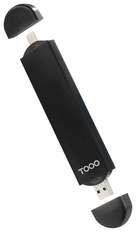 TooQ Caja Externa USB-C/M + USB-A/M para SSD M.2 NGFF/NVMe, Negra