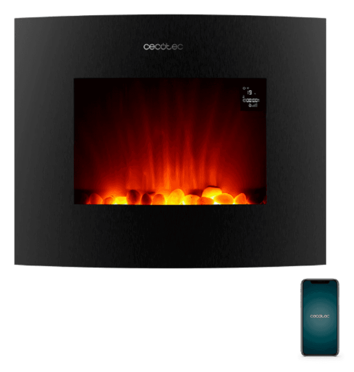 Cecotec ReadyWarm 2650 Curved Flames Connected Interior Chimenea eléctrica de pared Eléctrico Negro