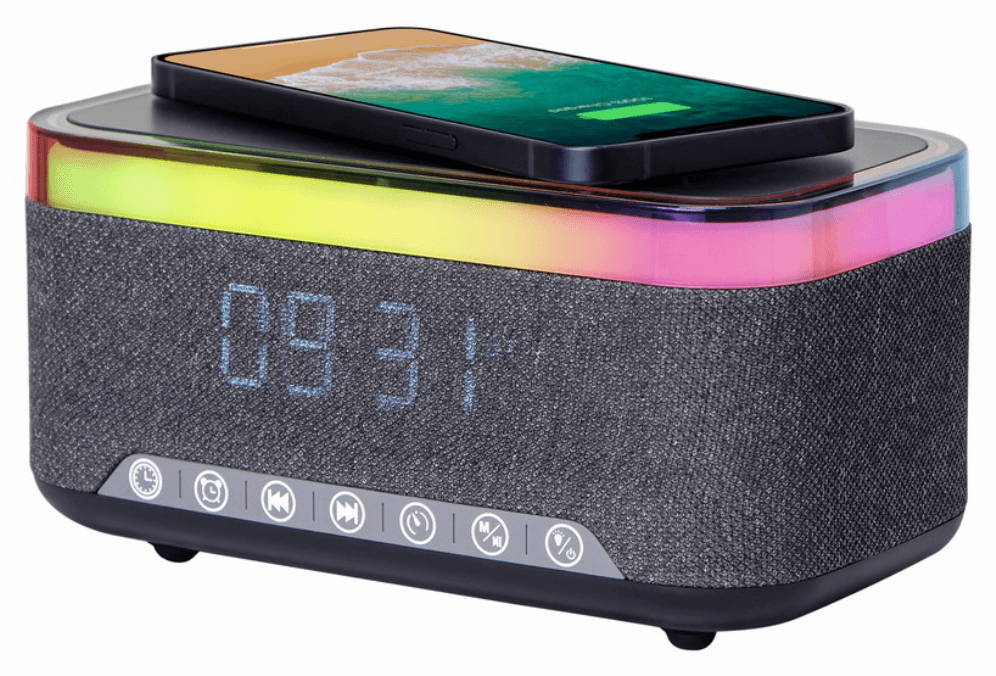 Gembird DAC-SPKBT-QC15-BK despertador Reloj despertador digital Negro, Gris