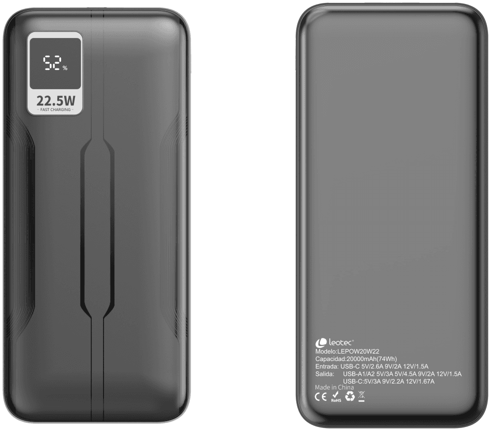 Leotec LEPOW20W22K batería externa Polímero de litio 20000 mAh Negro