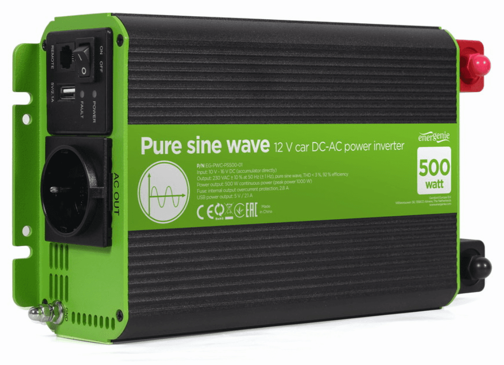 EnerGenie EG-PWC-PS500-01 adaptador e inversor de corriente Auto 500 W Negro, Verde