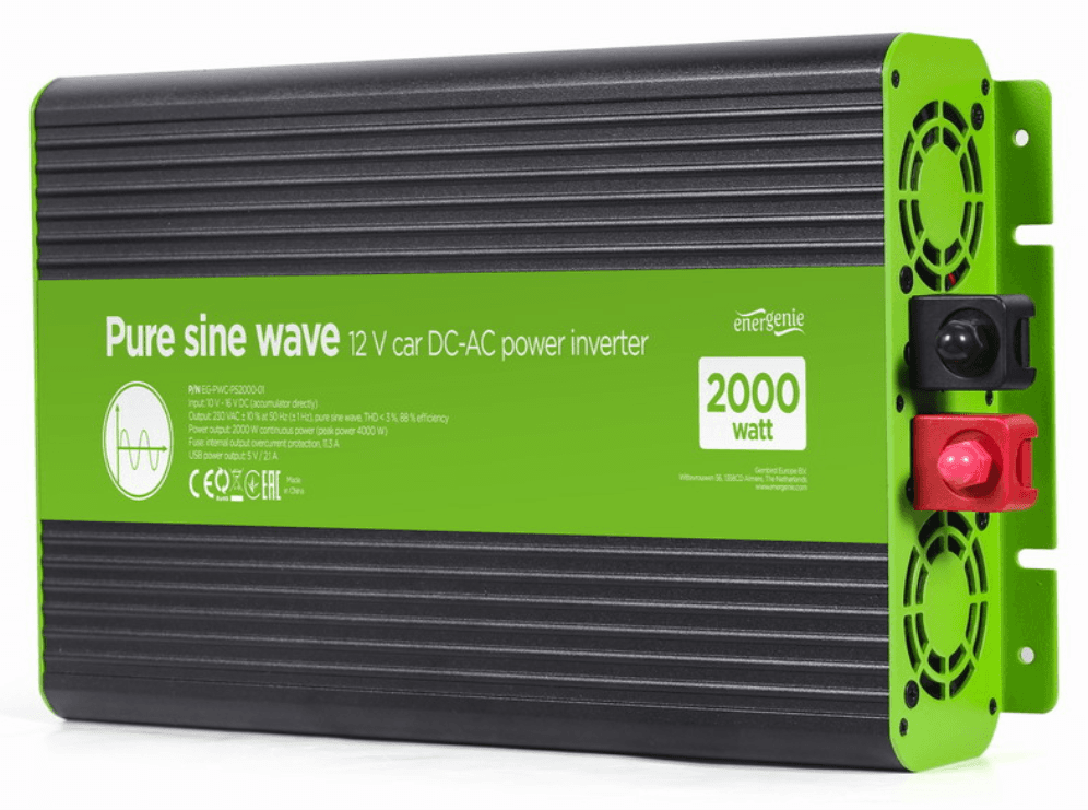 EnerGenie EG-PWC-PS2000-01 adaptador e inversor de corriente Auto 2000 W Negro, Verde