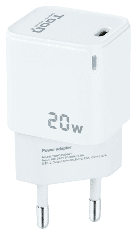 TooQ Cargador de Pared USB-C PD20W, Blanco