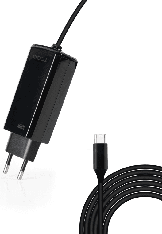 TooQ Cargador de portátil GAN USB-C PD 100W, Negro