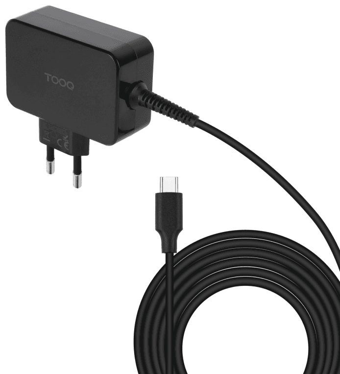 TooQ Cargador de portátil GAN USB-C PD 45W, Negro