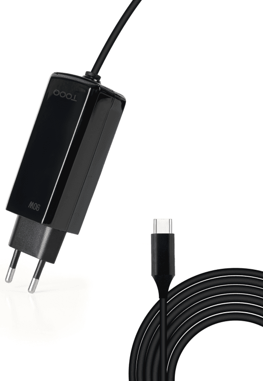 TooQ Cargador de portátil GAN USB-C PD 90W, Negro