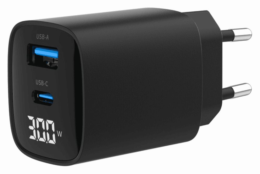 Gembird TA-UC-PDQC30LCD-BK-01 cargador de dispositivo móvil Smartphone, Reloj inteligente, Tableta Negro Corriente alterna Carga rápida Interior