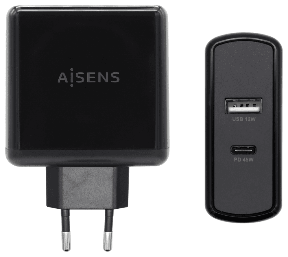 AISENS ASCH-2PD45A-BK cargador de dispositivo móvil GPS, Mando para videojuegos, MP3, MP4, Teléfono móvil, Portátil, Smartphone, Tableta Negro Corriente alterna Carga rápida Interior