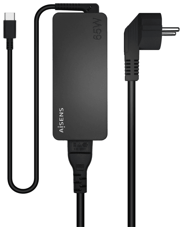 AISENS Cargador 65W PD3.0 1XUSB-C 1.8M, Negro