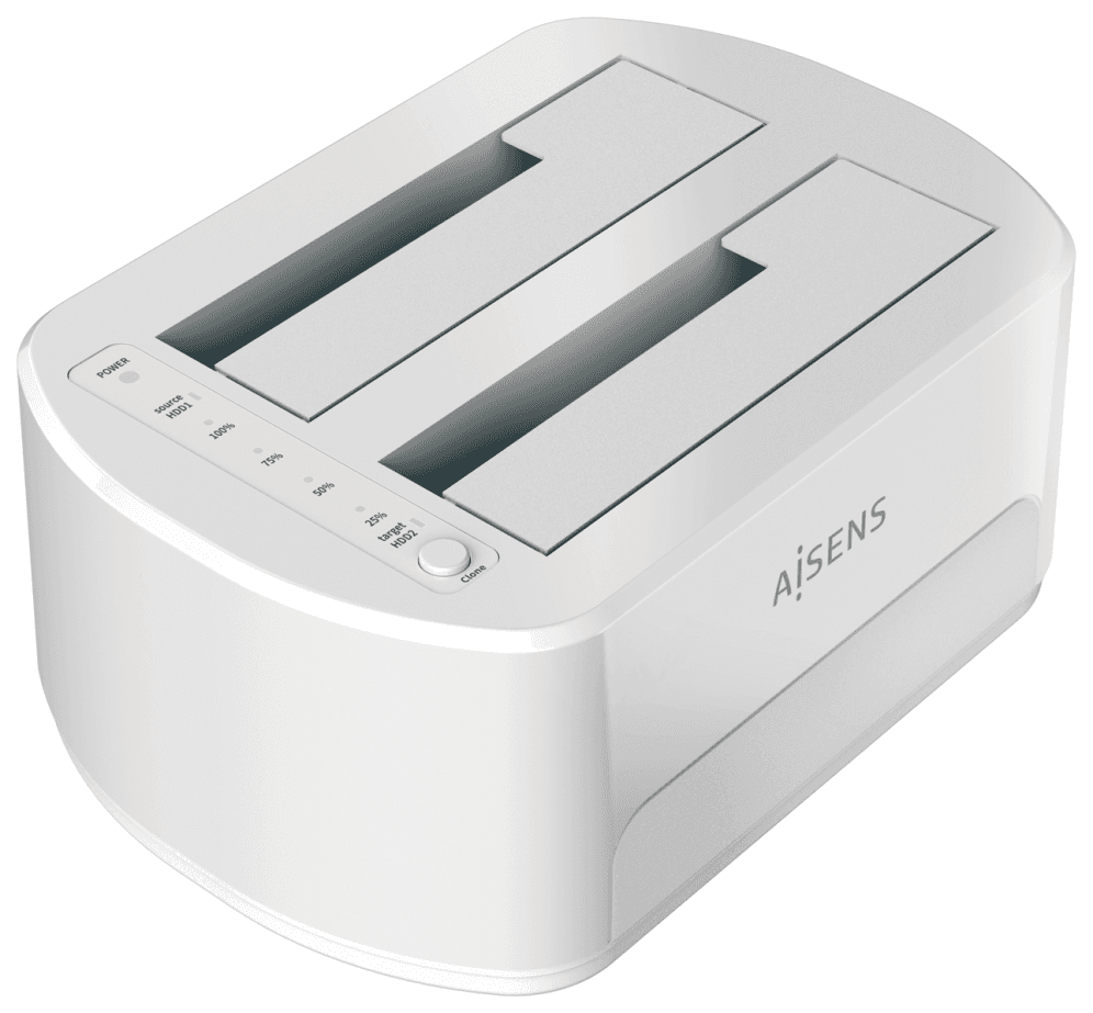 AISENS Estacion de Docking de Doble Bahia ASDS-D02W SATA 2.5/3.5 a USB 3.0/3.1 Gen1, Clone, Blanca