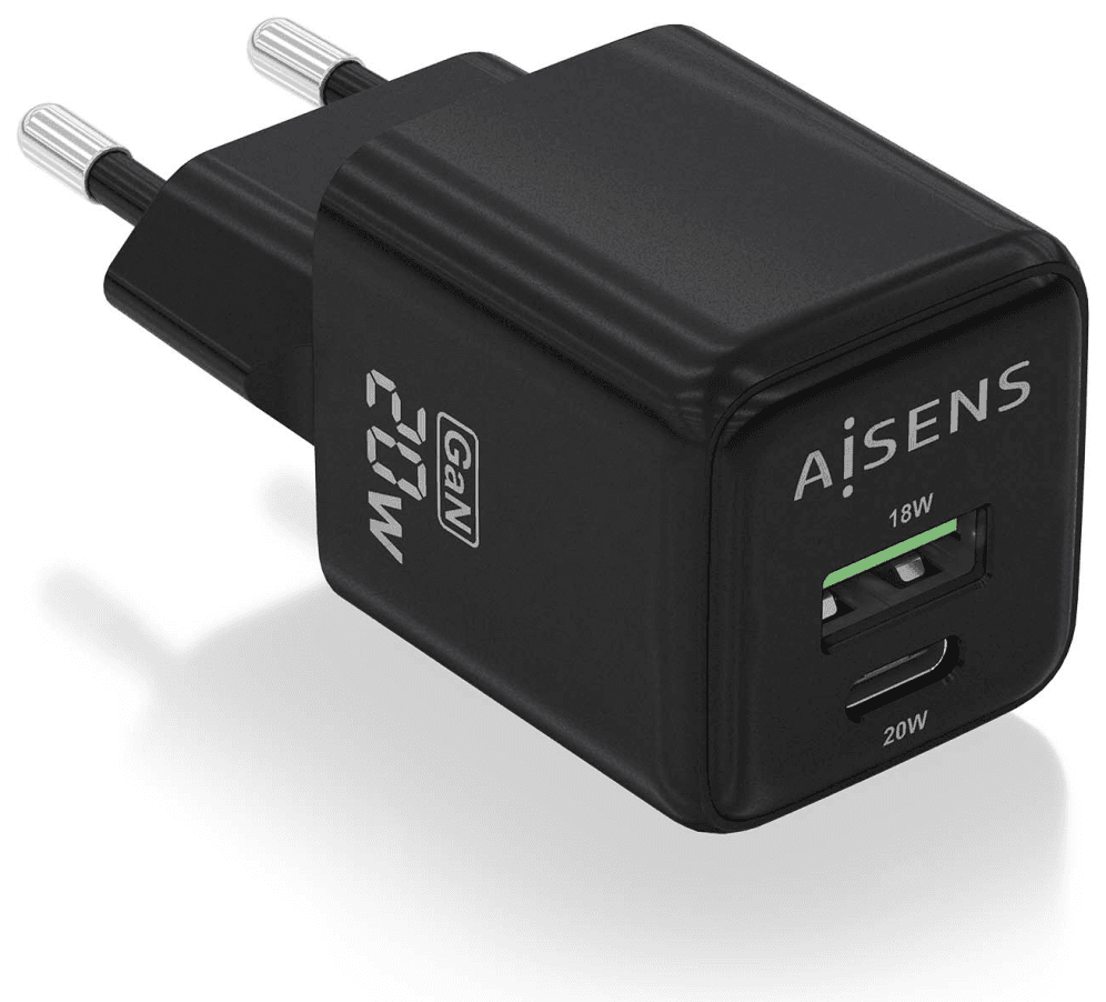 AISENS ASCH-20W2P011-BK cargador de dispositivo móvil Universal Corriente alterna Carga rápida Interior
