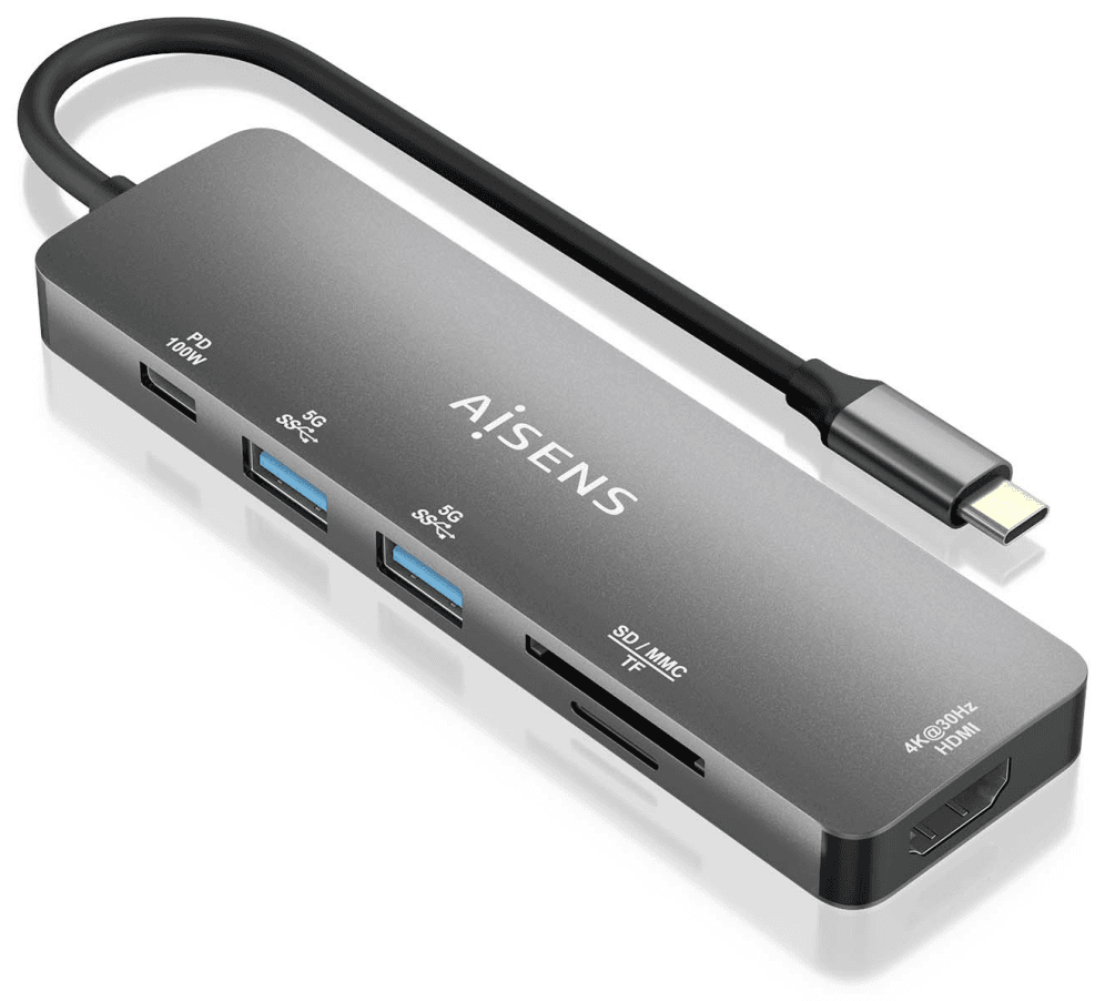 AISENS ASUC-6P016-GR base para portátil y replicador de puertos Alámbrico USB 3.2 Gen 1 (3.1 Gen 1) Type-C