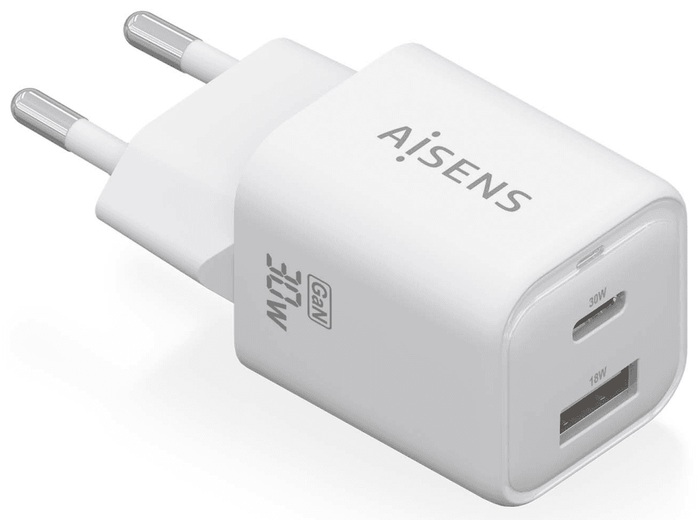 AISENS ASCH-30W2P020-W cargador de dispositivo móvil Universal Corriente alterna Carga rápida Interior