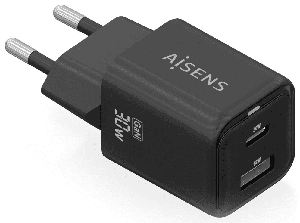 AISENS ASCH-30W2P021-BK cargador de dispositivo móvil Universal Corriente alterna Carga rápida Interior