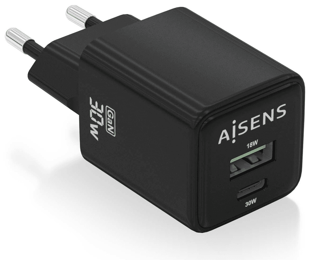 AISENS ASCH-30W2P038-BK cargador de dispositivo móvil Universal Corriente alterna Carga rápida Interior