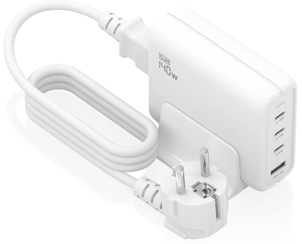 AISENS Cargador Sobremesa GaN 140W, 3x USB-C PD3.1 QC4.0 QC5.0, 1x USB-A QC3.0, Blanco