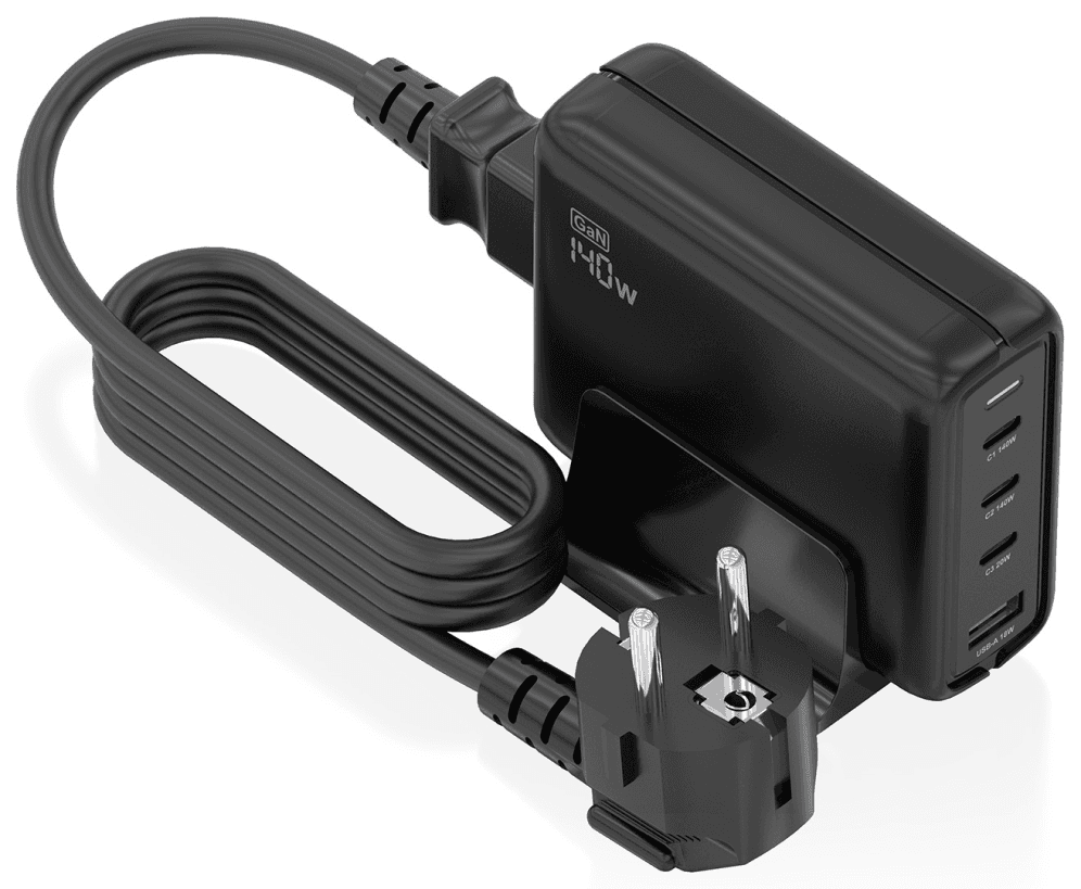 AISENS Cargador Sobremesa GaN 140W, 3x USB-C PD3.1 QC4.0 QC5.0, 1x USB-A QC3.0, Negro