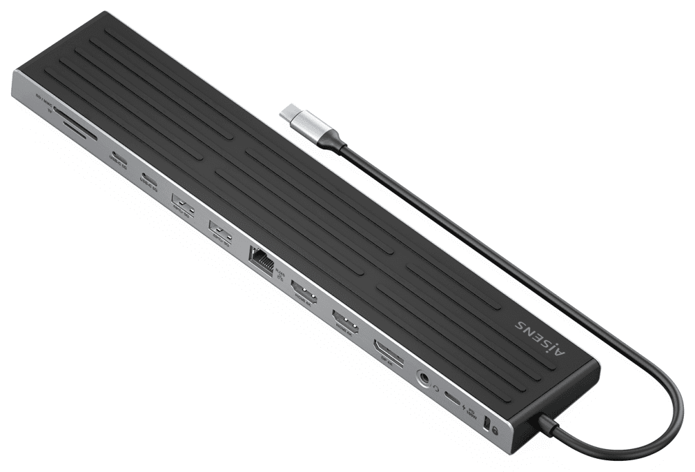 AISENS USB-C Dock 13 en 1, USB-C A 2xHDMI, 1xDisplayPort, 1xRJ45, 3xUSB-A, 2xUSB-C, 1xUSB-C PD, 1xSD, 1xMicro SD, 1xAudio, 1xRanura Kensington, 30cm