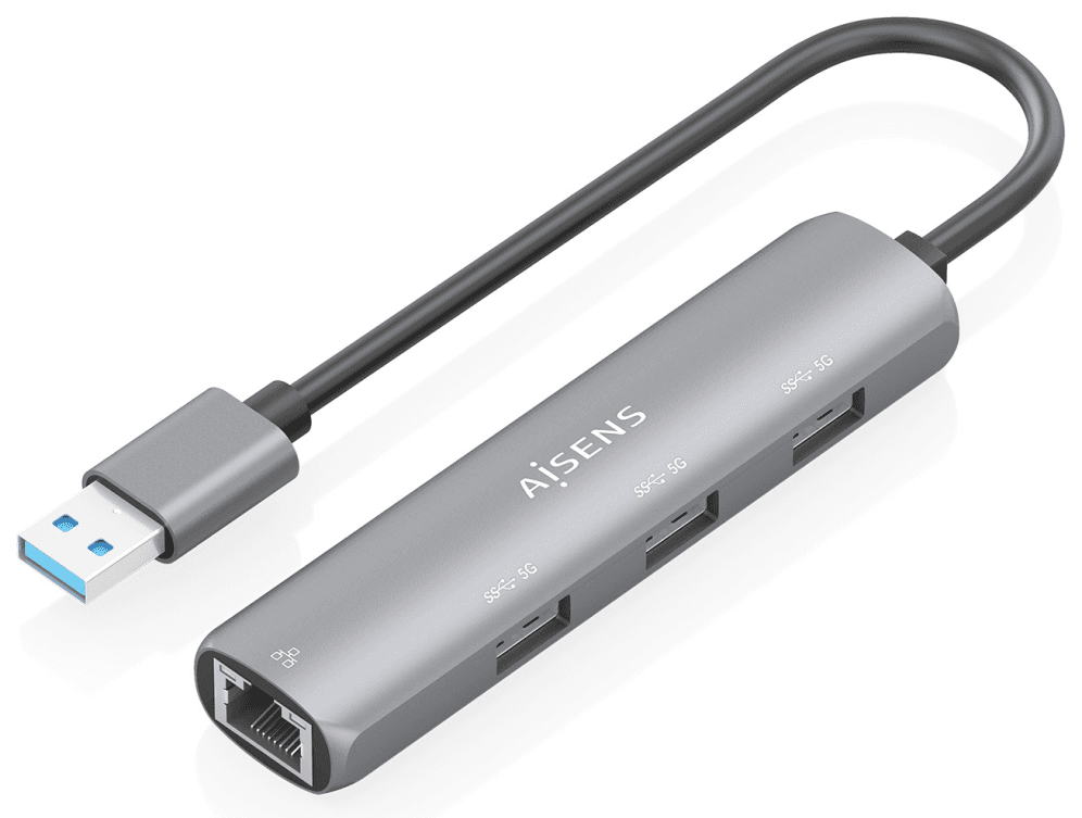 AISENS USB3.0 Dock USB-A A Ethernet Gigabit + Hub 3xUSB-A, Gris, 15cm