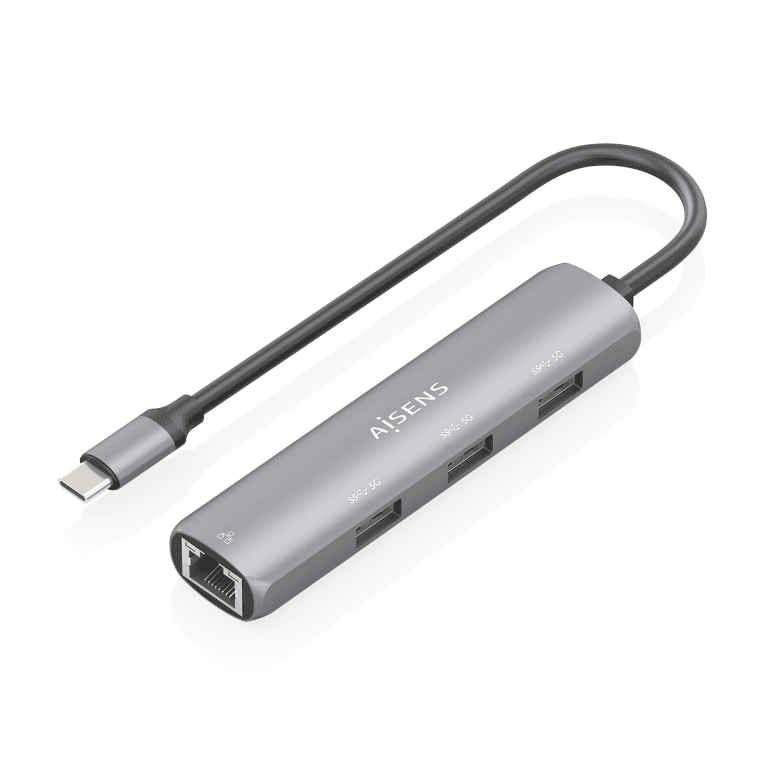 AISENS Dock USB-C A Ethernet Gigabit + Hub 3xUSB-A, Gris, 15cm