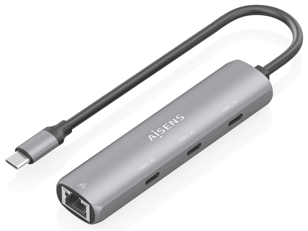 AISENS Dock USB-C A Ethernet Gigabit + Hub 3xUSB-C, Gris, 15cm