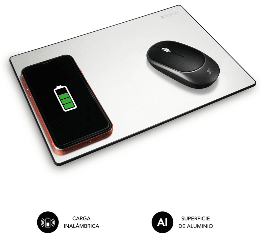 SUBBLIM Alfombrilla con cargador Inalámbrico Mousepad Wireless Charger Aluminum Silver 10W