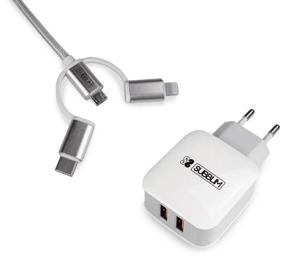 SUBBLIM SUB-CHG-1ZWC01 cargador de dispositivo móvil Universal Plata, Blanco Corriente alterna Carga rápida Interior