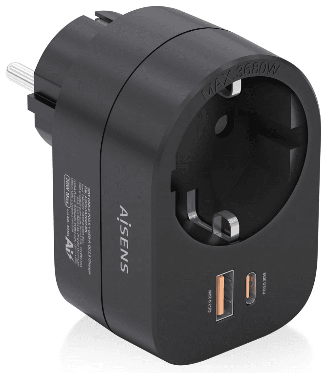 AISENS ASPS-1A1C07-BK cargador de dispositivo móvil Universal Corriente alterna Carga rápida Interior