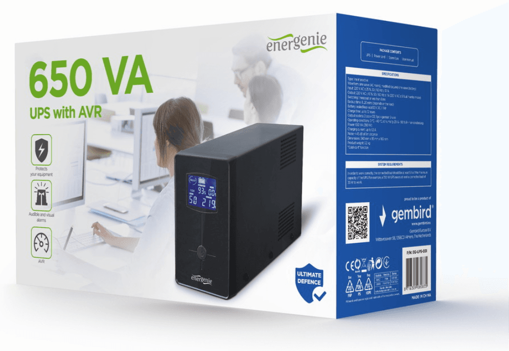 Gembird EG-UPS-031 sistema de alimentación ininterrumpida (UPS) 0,65 kVA 390 W 3 salidas AC