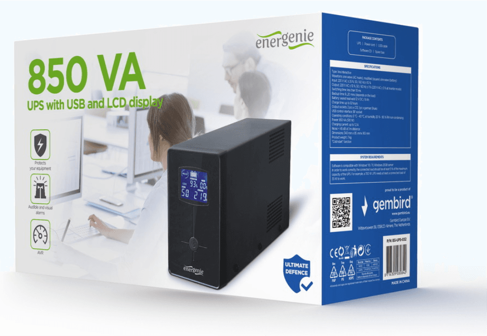 Gembird EG-UPS-032 sistema de alimentación ininterrumpida (UPS) 0,85 kVA 510 W 3 salidas AC