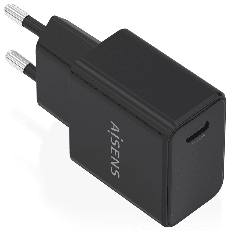 AISENS Cargador GaN USB-C PD3.0 1xUSB-C 20W, Negro
