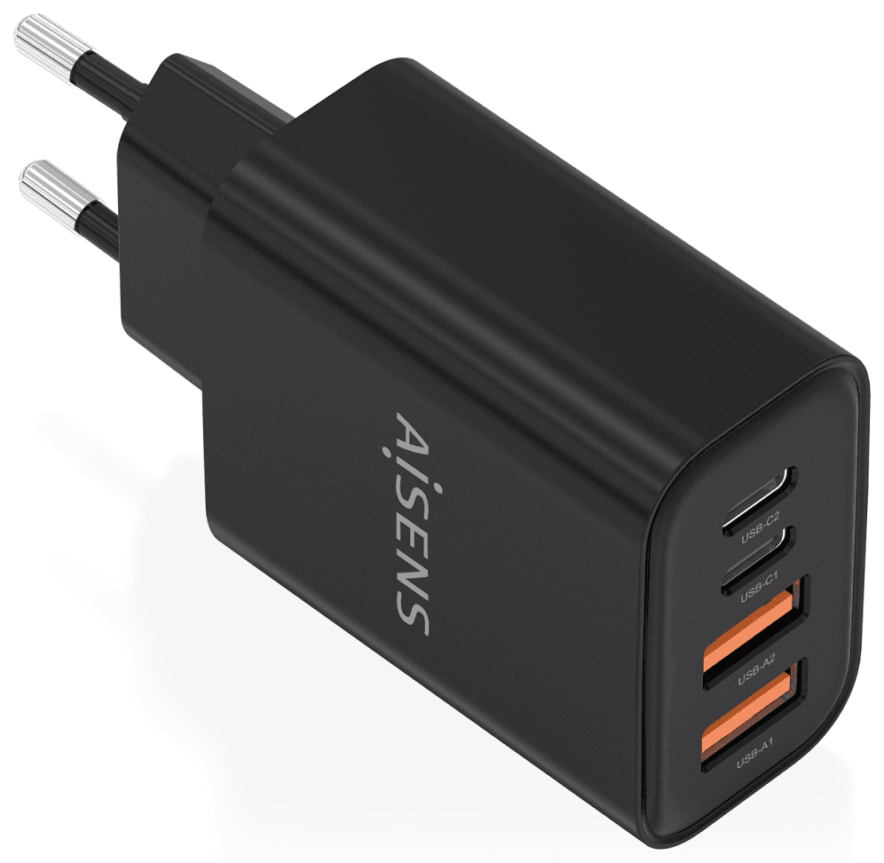 AISENS Cargador GaN 32W, 2xUSB-C PD3.0, 2xUSB-A, Negro