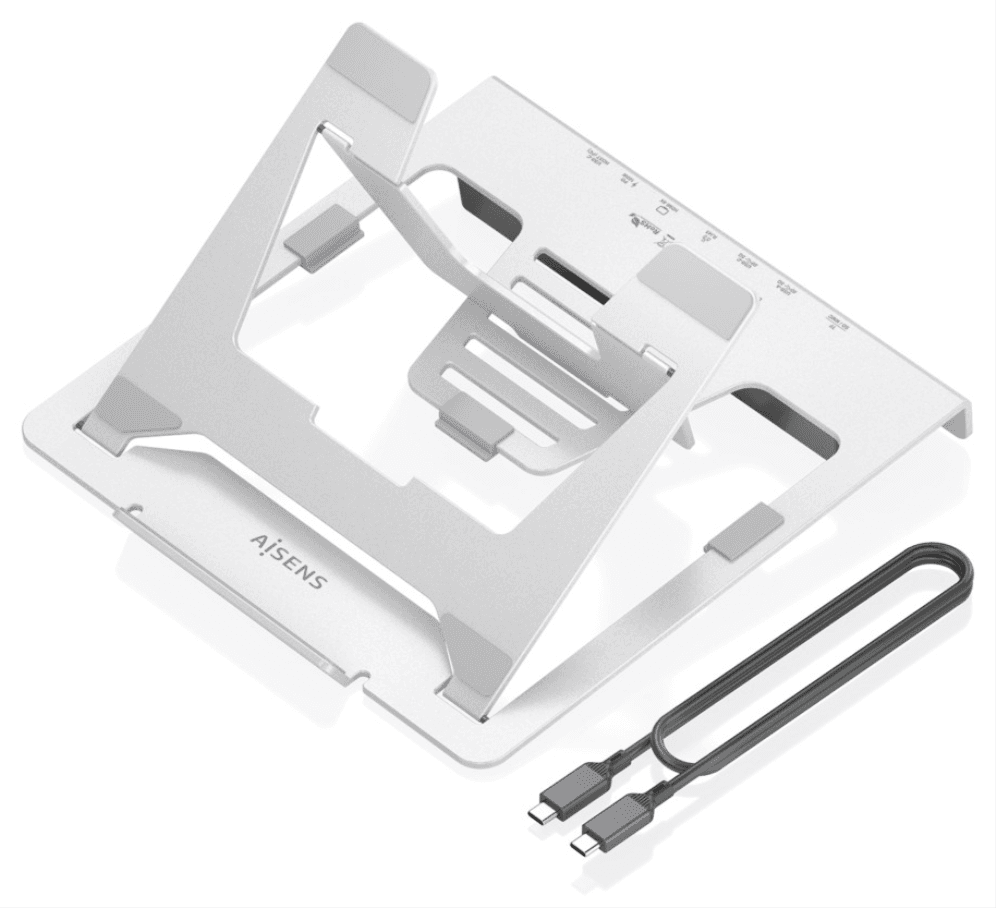 AISENS Soporte de Sobremesa Ajustable para Portatil / Tablet con USB-C Docking 7 en 1, Gris