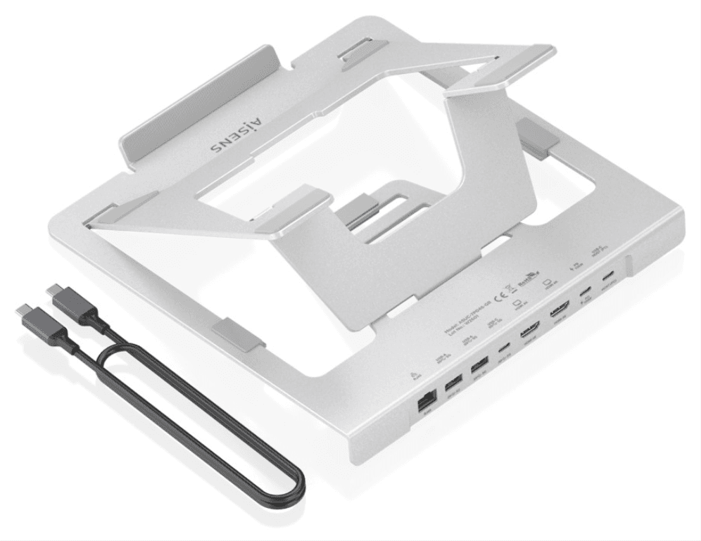 AISENS Soporte de Sobremesa Ajustable para Portatil / Tablet con USB-C Docking 7 en 1, Gris