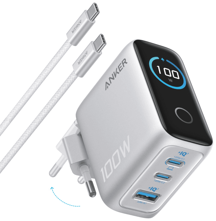 Anker B121BG41 cargador de dispositivo móvil Universal Plata Corriente alterna Carga rápida Interior