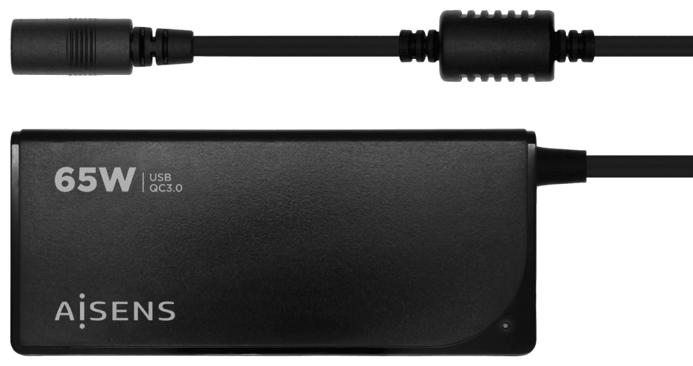 AISENS Cargador 65 W Automatico Universal Multitension Para Portatil Con 9 Conectores + USB-A QC.3.0