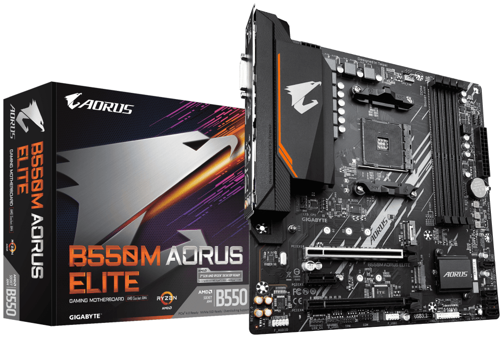 GIGABYTE B550M AORUS ELITE Placa base - Procesadores AMD Ryzen 5000, VRM de 5+3 fases, hasta 4733 MHz DDR4, 1xPCIe 4.0 + 1xPCIe 3.0 M.2, LAN 1GbE, USB 3.2 Gen 1