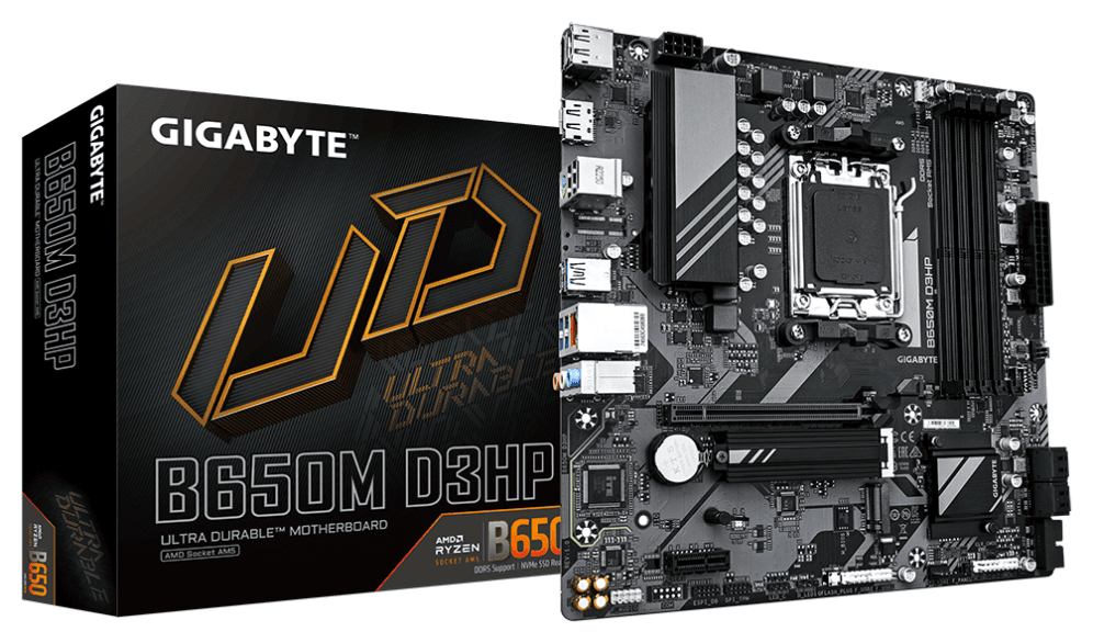 GIGABYTE B650M D3HP Placa base - AMD Ryzen serie 9000, VRM de 5+2+2 fases, hasta 7600 MHz DDR5 (OC), 2xPCIe 4.0 M.2, LAN 2,5 GbE, USB 3.2 Gen 1