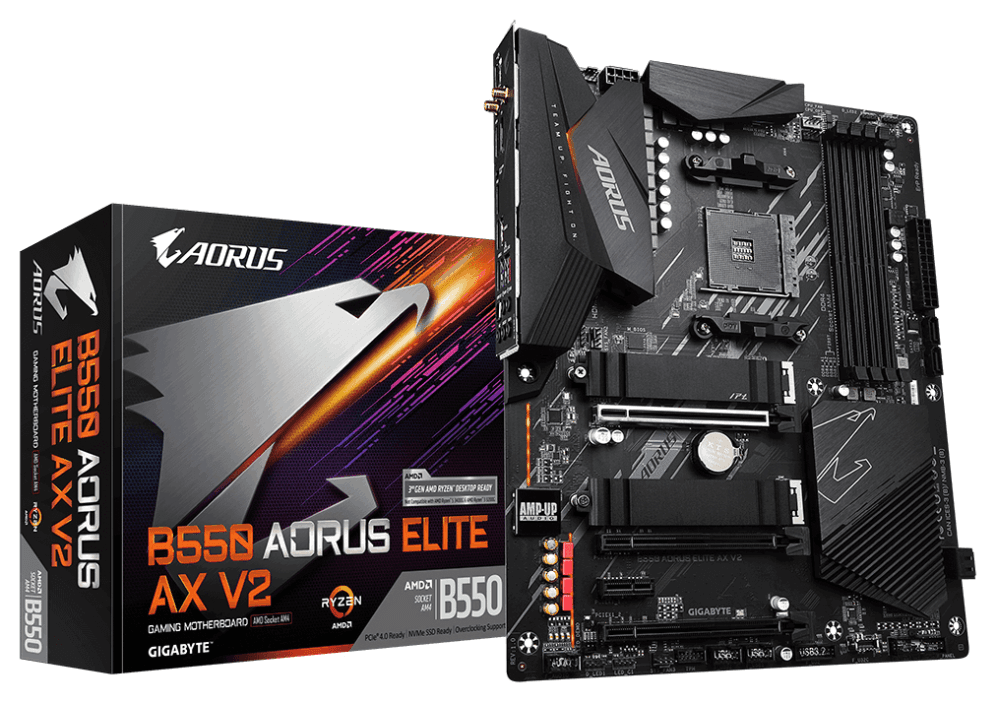 GIGABYTE B550 AORUS ELITE AX V2 Placa base - Procesadores AMD Ryzen 5000, VRM de 12+2 fases, hasta 4733 MHz DDR4, 1xPCIe 4.0 + 1xPCIe 3.0 M.2, Wi-Fi 6E, LAN 2.5GbE, USB 3.2 Gen 2